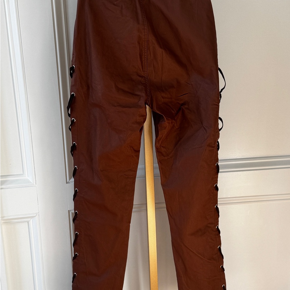 Y2K Brown Faux Leather SideLace Up Pants Women’s Slim Shein Moto Festival 28 - Picture 2 of 6